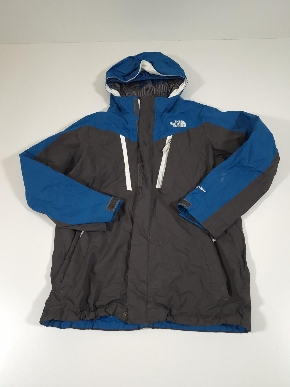The North Face Jacket Boys 10/12 Blue Gray HyVent Hooded Ski Snow Coat FLAW